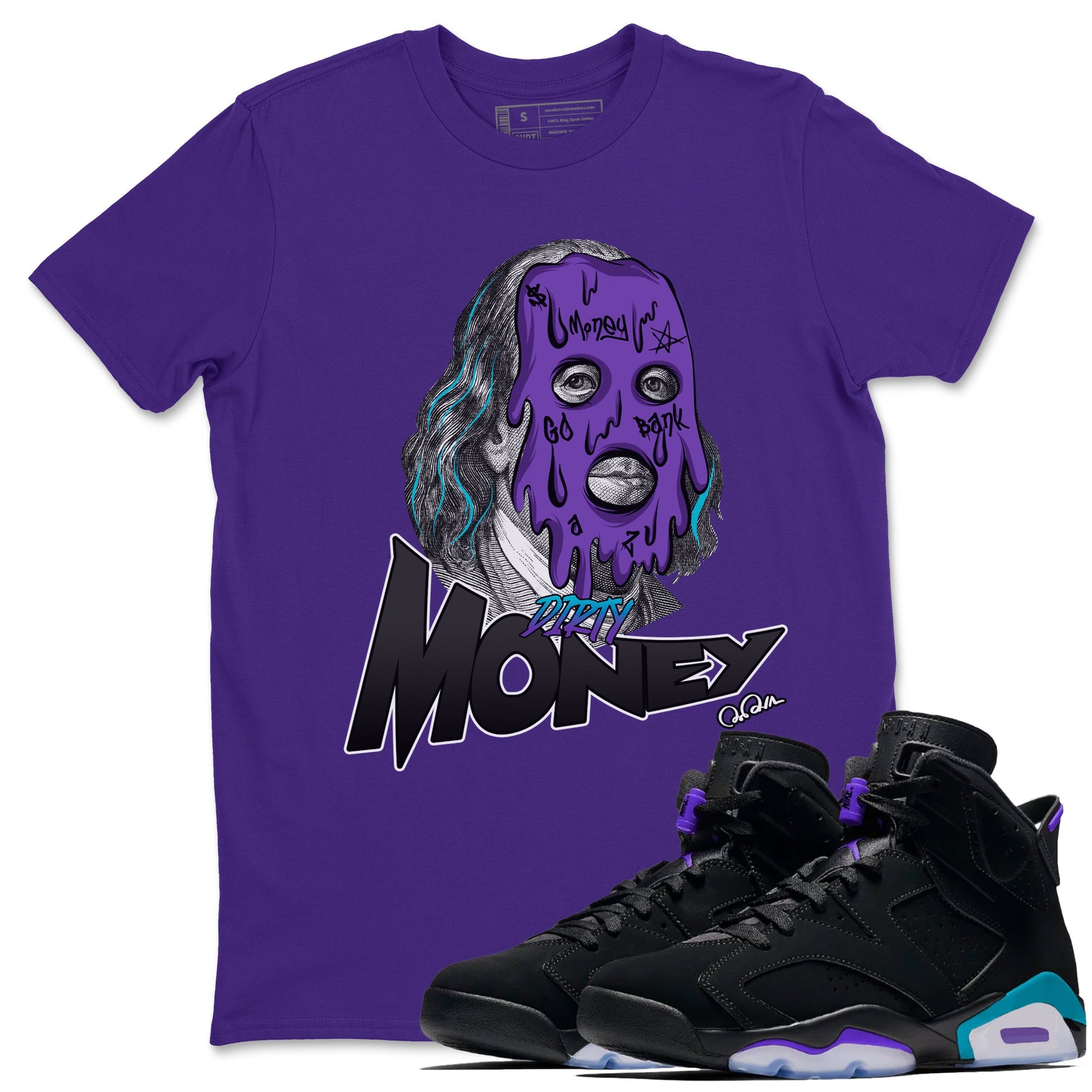Air Jordan 6 Aqua Sneaker Match Tees Dirty Money Sneaker Tees AJ6 Aqua Sneaker Release Tees Unisex Shirts Purple 1