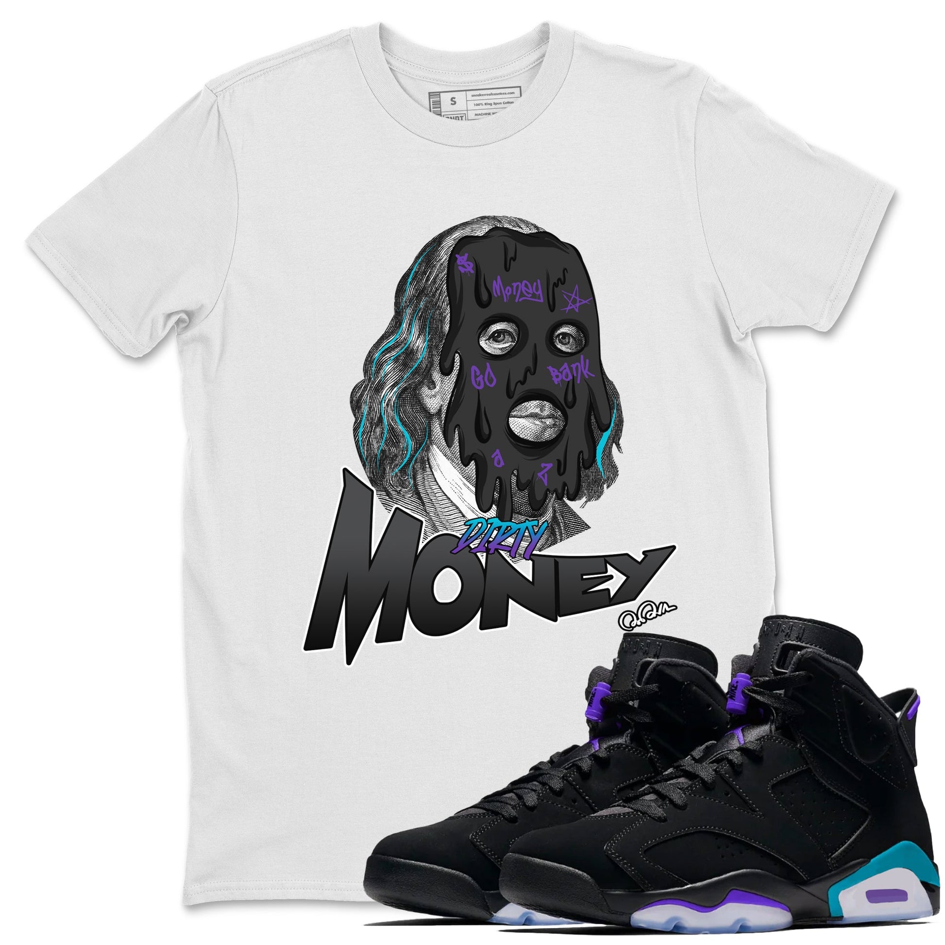 Air Jordan 6 Aqua Sneaker Match Tees Dirty Money Sneaker Tees AJ6 Aqua Sneaker Release Tees Unisex Shirts White 1