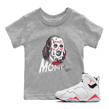 Air Jordan 7 Infrared Sneaker Match Tees Dirty Money Sneaker Tees AJ7 Infrared Sneaker Release Tees Kids Shirts Heather Grey 1