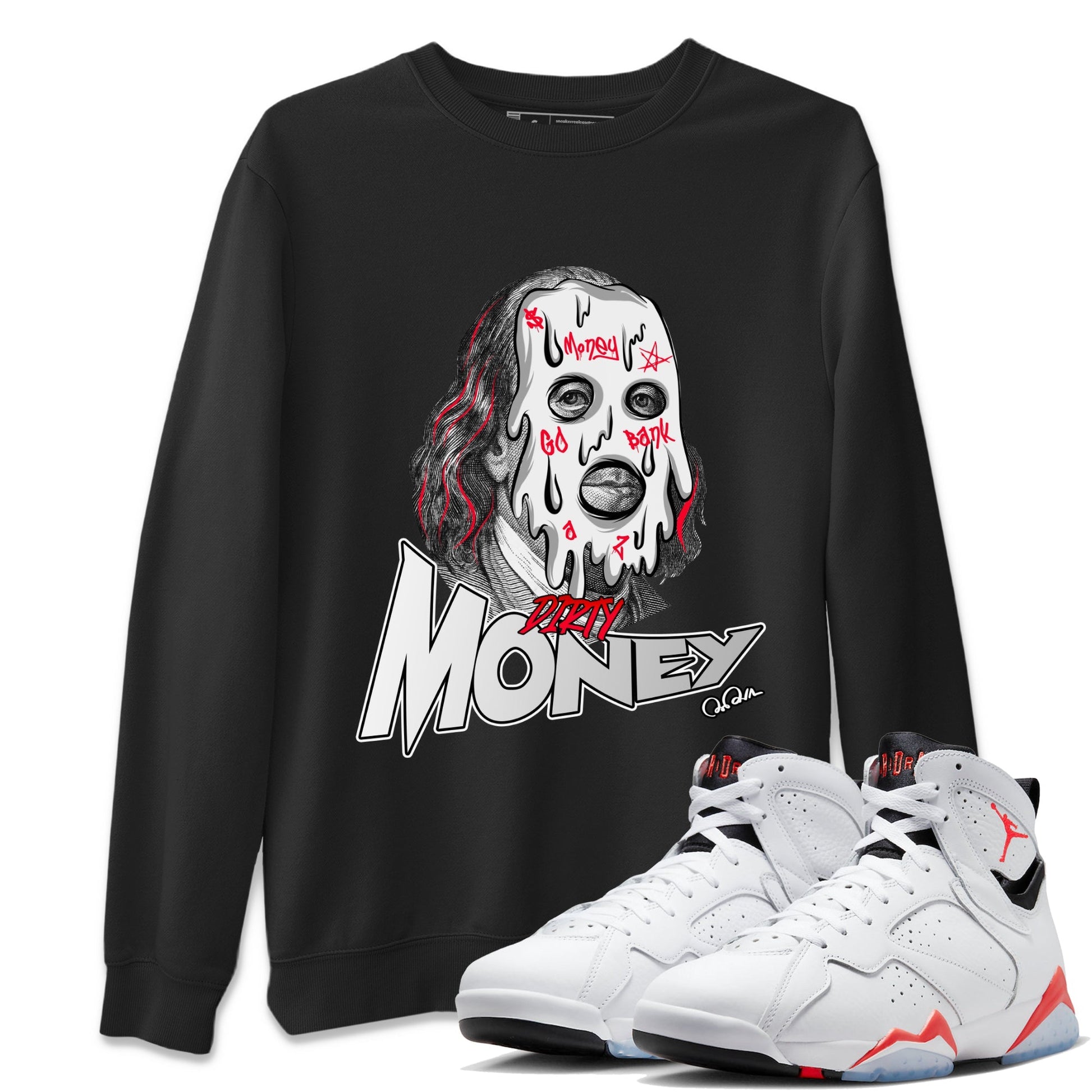 Air Jordan 7 Infrared Sneaker Match Tees Dirty Money Sneaker Tees AJ7 Infrared Sneaker Release Tees Unisex Shirts Black 1