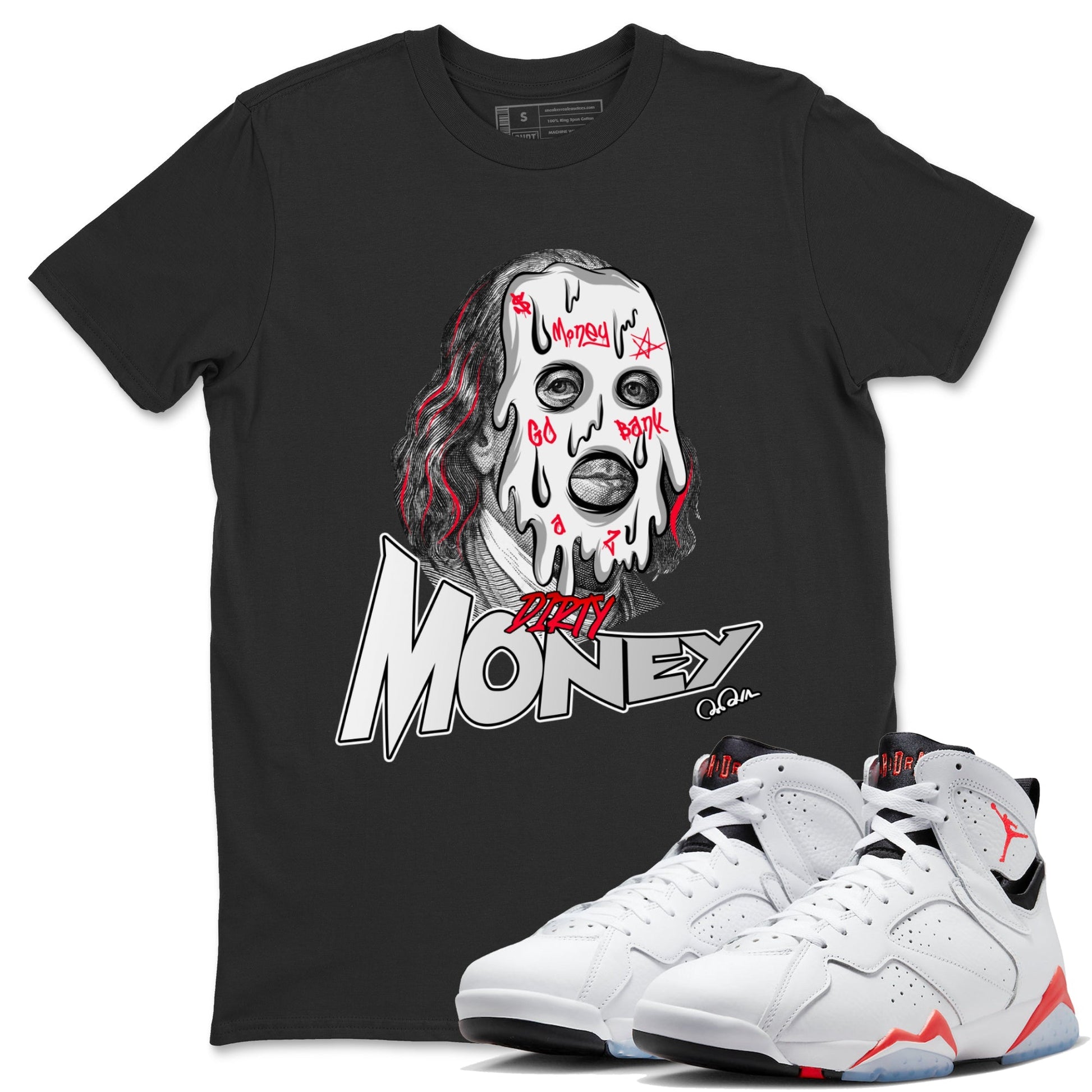 Air Jordan 7 Infrared Sneaker Match Tees Dirty Money Sneaker Tees AJ7 Infrared Sneaker Release Tees Unisex Shirts Black 1