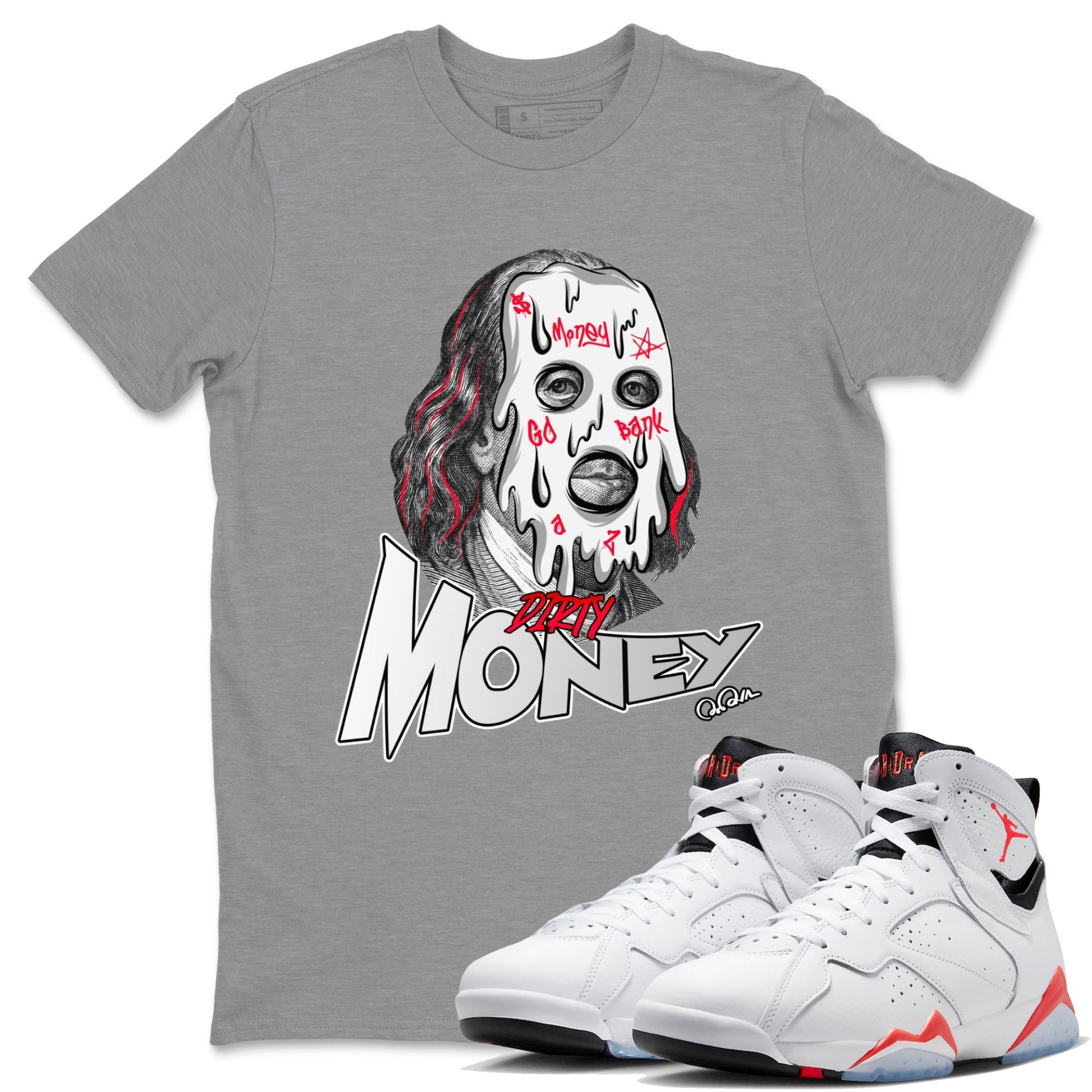 Air Jordan 7 Infrared Sneaker Match Tees Dirty Money Sneaker Tees AJ7 Infrared Sneaker Release Tees Unisex Shirts Heather Grey 1