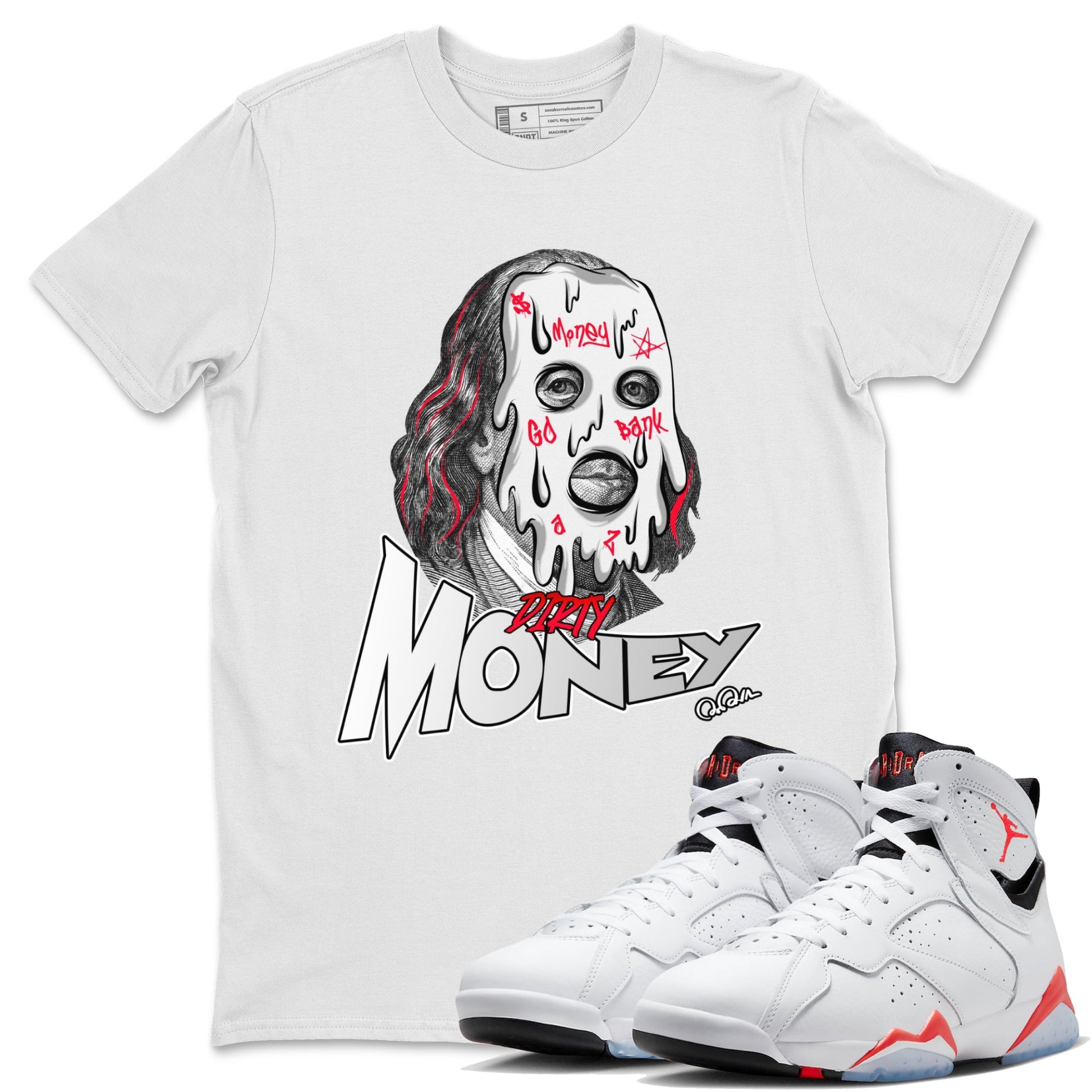 Air Jordan 7 Infrared Sneaker Match Tees Dirty Money Sneaker Tees AJ7 Infrared Sneaker Release Tees Unisex Shirts White 1