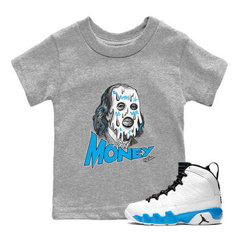 9s Powder Blue shirt to match jordans Dirty Money sneaker tees Air Jordan 9 Powder Blue SNRT sneaker release tees baby toddler Heather Grey 1 cotton Shirt