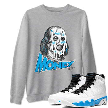 9s Powder Blue shirt to match jordans Dirty Money sneaker tees Air Jordan 9 Powder Blue SNRT Sneaker Release Tees unisex cotton Heather Grey 1 crew neck shirt