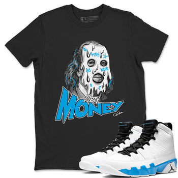 9s Powder Blue shirt to match jordans Dirty Money sneaker tees Air Jordan 9 Powder Blue SNRT Sneaker Release Tees unisex cotton Black 1 crew neck shirt