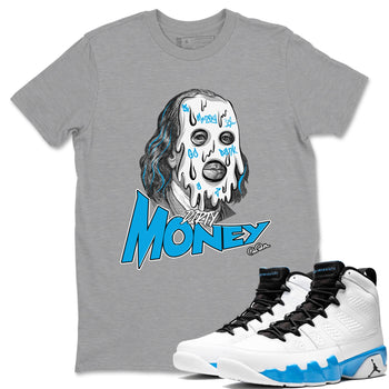 9s Powder Blue shirt to match jordans Dirty Money sneaker tees Air Jordan 9 Powder Blue SNRT Sneaker Release Tees unisex cotton Heather Grey 1 crew neck shirt