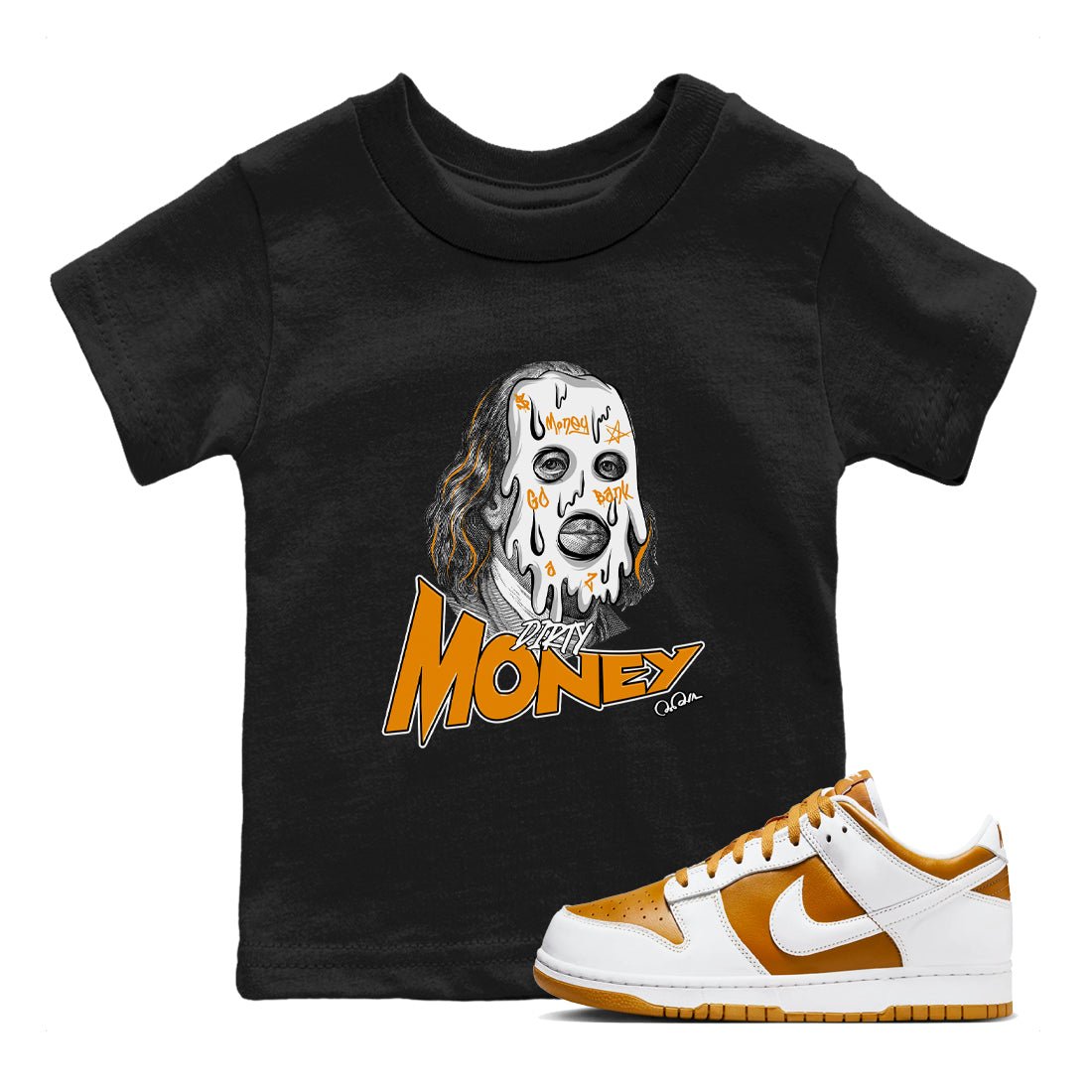Dunk Dark Curry shirt to match jordans Dirty Money sneaker tees AJ1 Low Dark Curry SNRT sneaker release tees baby toddler Black 1 cotton Shirt