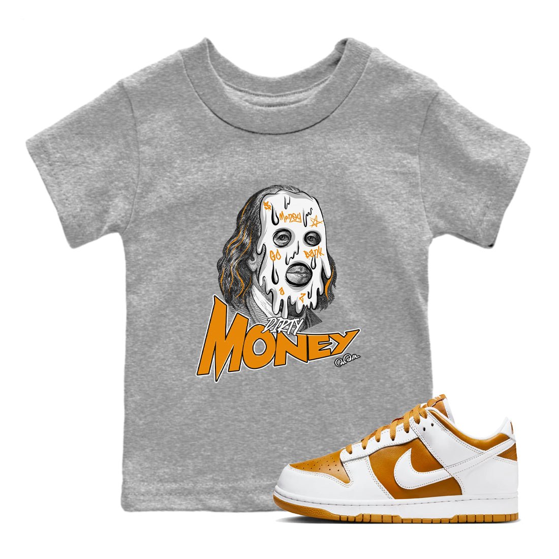 Dunk Dark Curry shirt to match jordans Dirty Money sneaker tees AJ1 Low Dark Curry SNRT sneaker release tees baby toddler Heather Grey 1 cotton Shirt