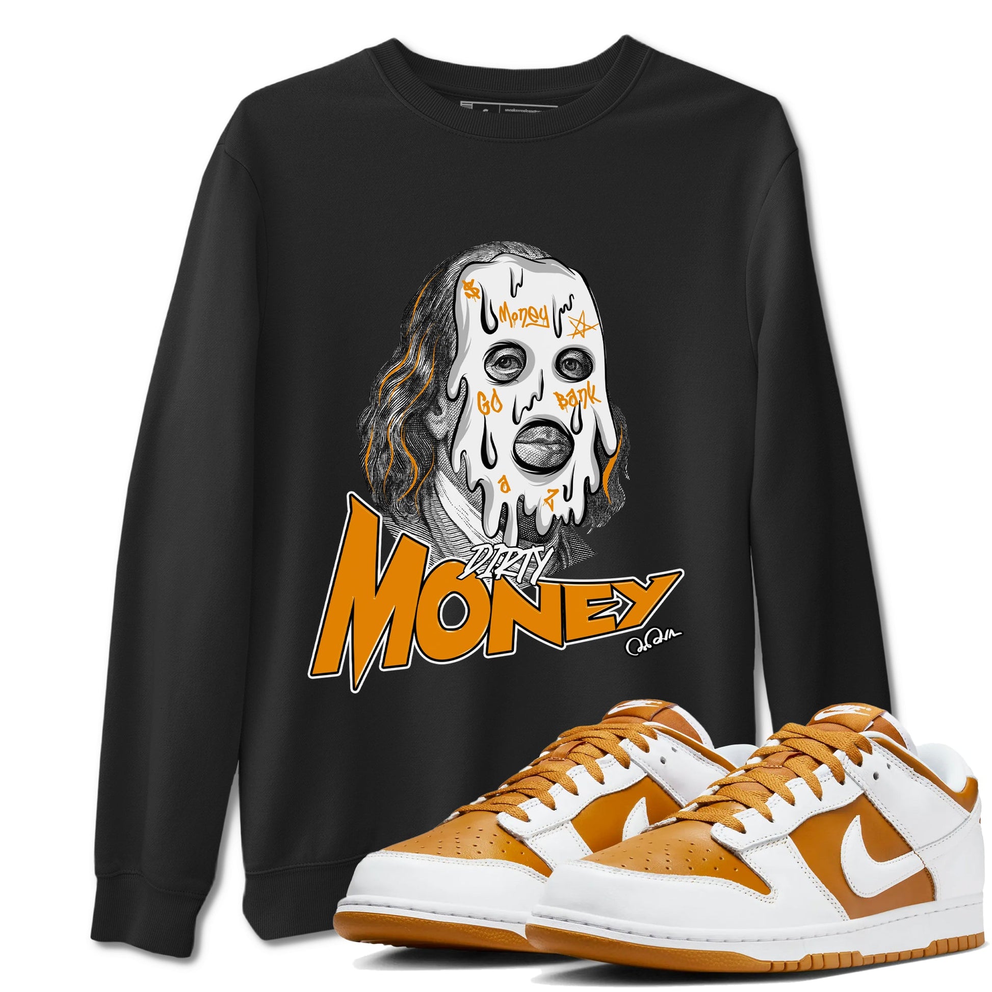 Dunk Dark Curry shirt to match jordans Dirty Money sneaker tees AJ1 Low Dark Curry SNRT Sneaker Release Tees unisex cotton Black 1 crew neck shirt