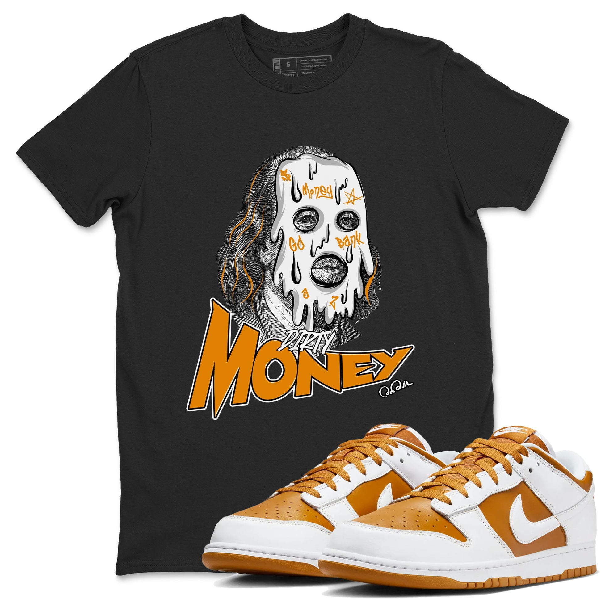 Dunk Dark Curry shirt to match jordans Dirty Money sneaker tees AJ1 Low Dark Curry SNRT Sneaker Release Tees unisex cotton Black 1 crew neck shirt
