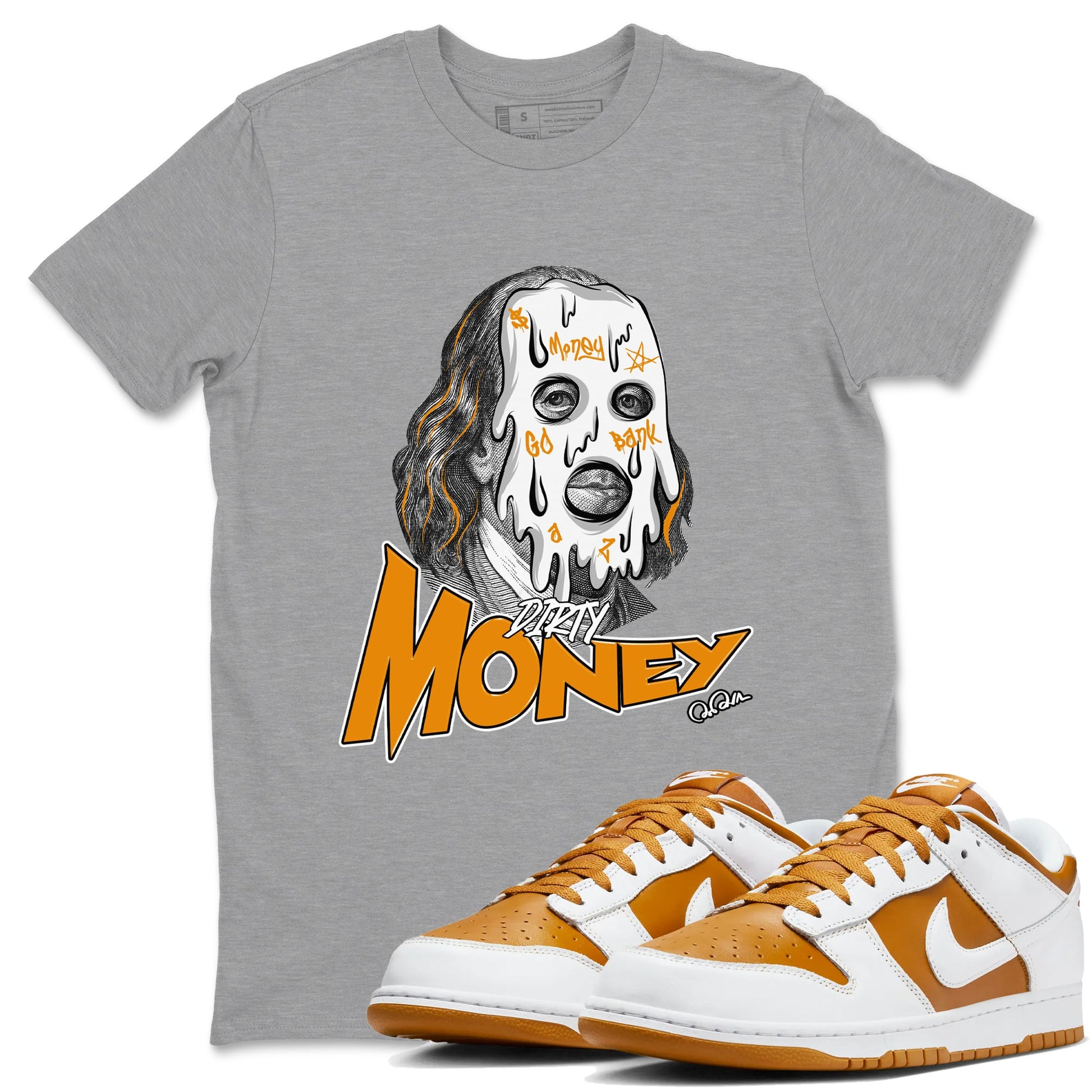 Dunk Dark Curry shirt to match jordans Dirty Money sneaker tees AJ1 Low Dark Curry SNRT Sneaker Release Tees unisex cotton Heather Grey 1 crew neck shirt