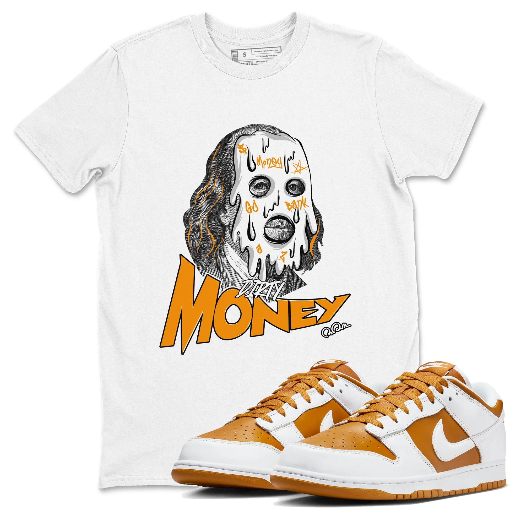Dunk Dark Curry shirt to match jordans Dirty Money sneaker tees AJ1 Low Dark Curry SNRT Sneaker Release Tees unisex cotton White 1 crew neck shirt