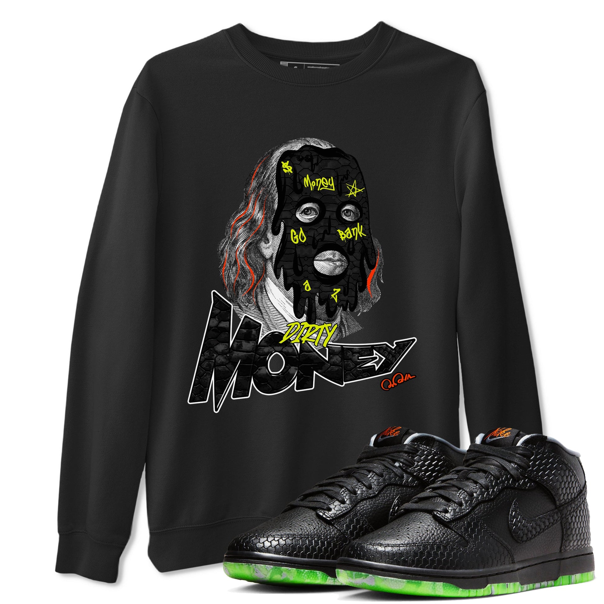 Dunk Mid Premium shirt to match jordans Dirty Money sneaker tees halloween horror nights Nike Dunk Halloween SNRT Sneaker Release Tees Unisex Black 1 T-Shirt