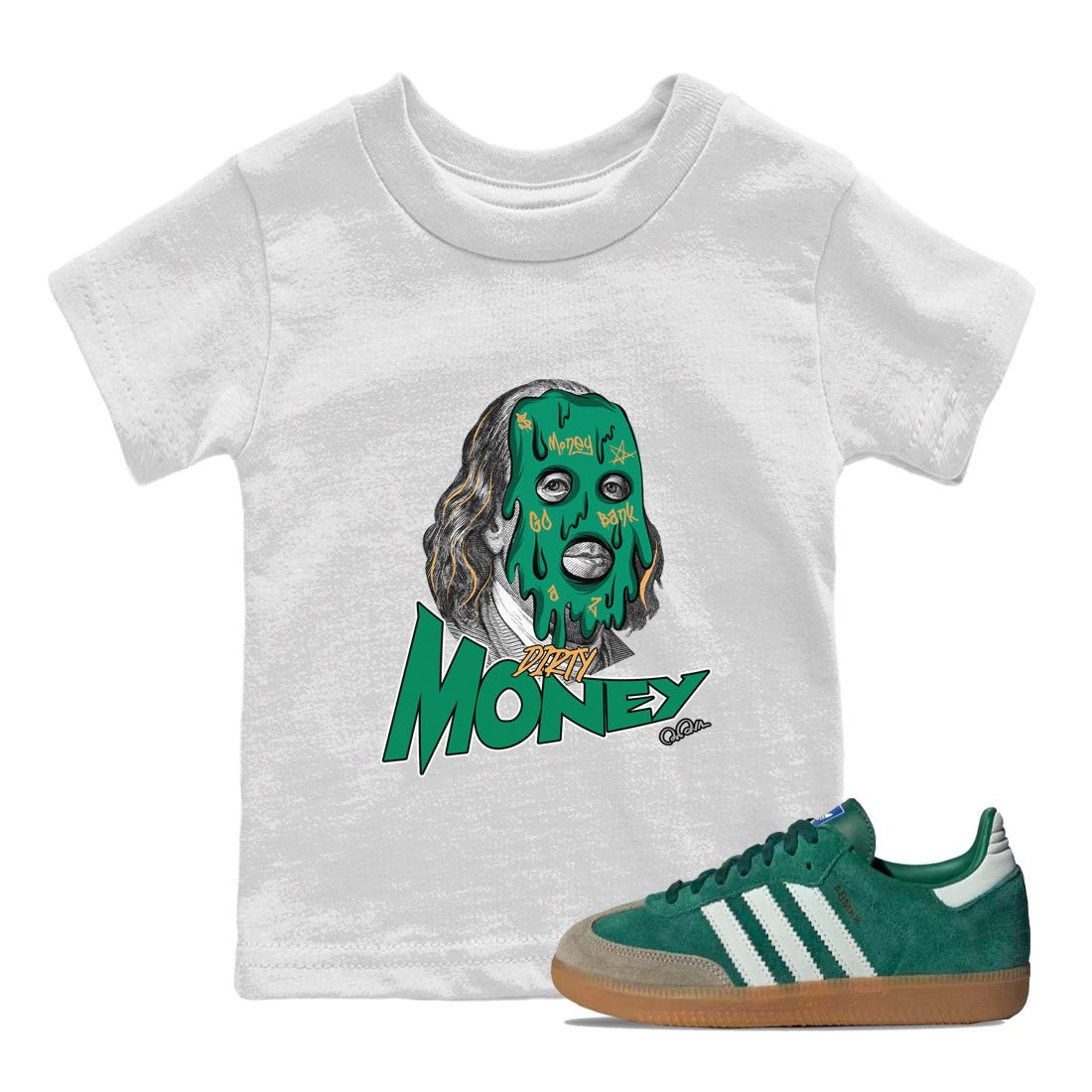 Samba Collegiate Green Gum shirt to match jordans Dirty Money sneaker tees Adidas Green Gum SNRT Sneaker Release Tees Baby Toddler White 1 T-Shirt