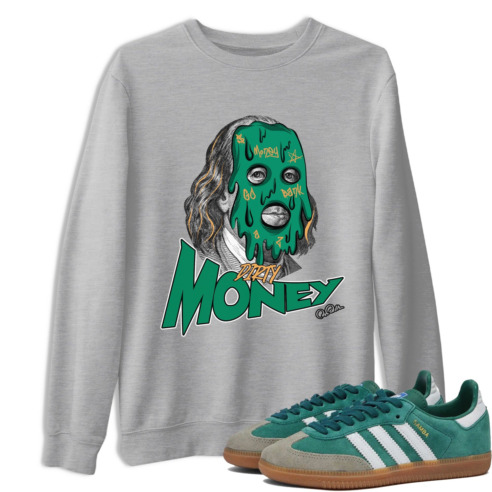 Samba Collegiate Green Gum shirt to match jordans Dirty Money sneaker tees Adidas Green Gum SNRT Sneaker Release Tees Unisex Heather Grey 1 T-Shirt