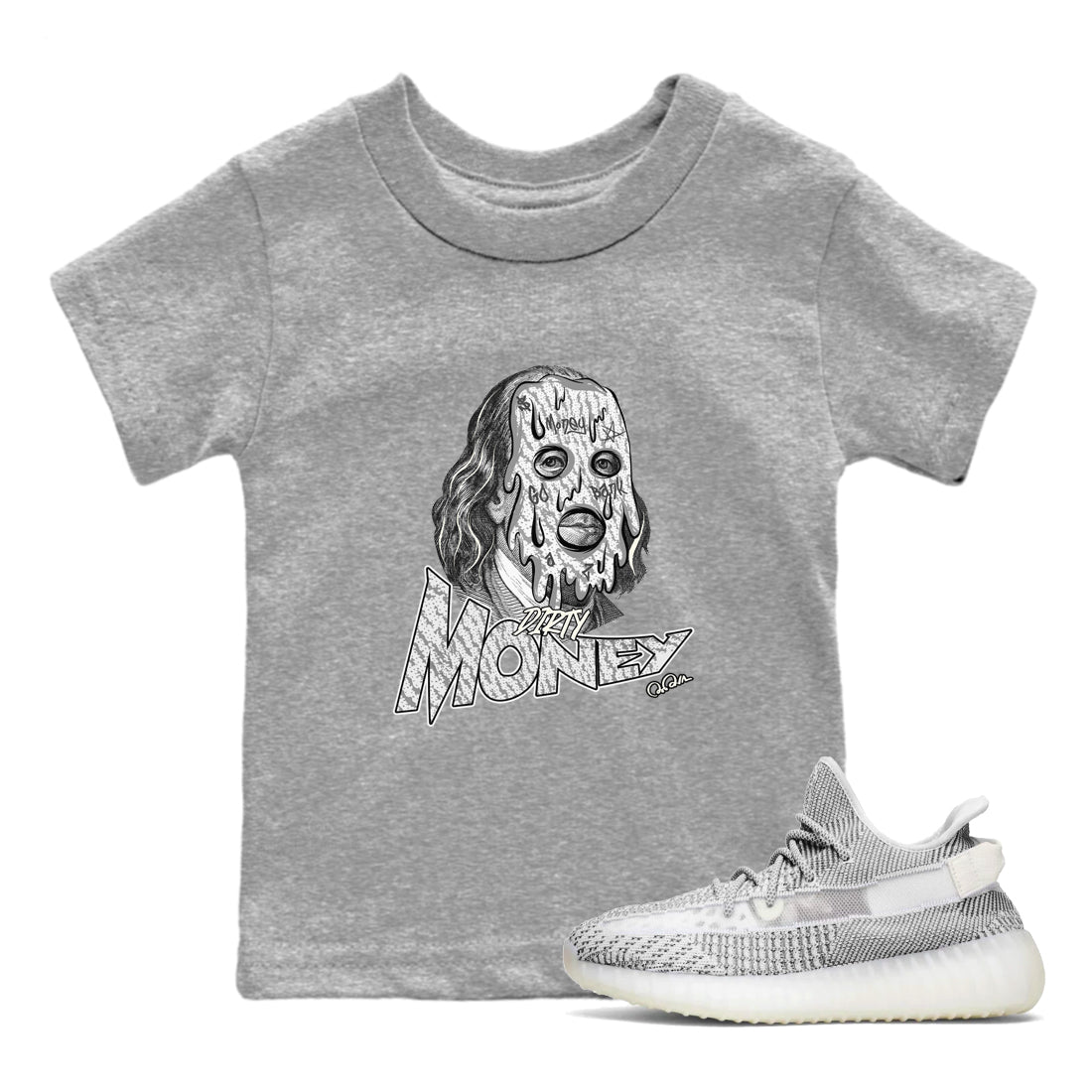 Yeezy 350 Static shirt to match jordans Dirty Money sneaker tees Adidas Yeezy 350 Static SNRT Sneaker Release Tees Baby Toddler Heather Grey 1 T-Shirt