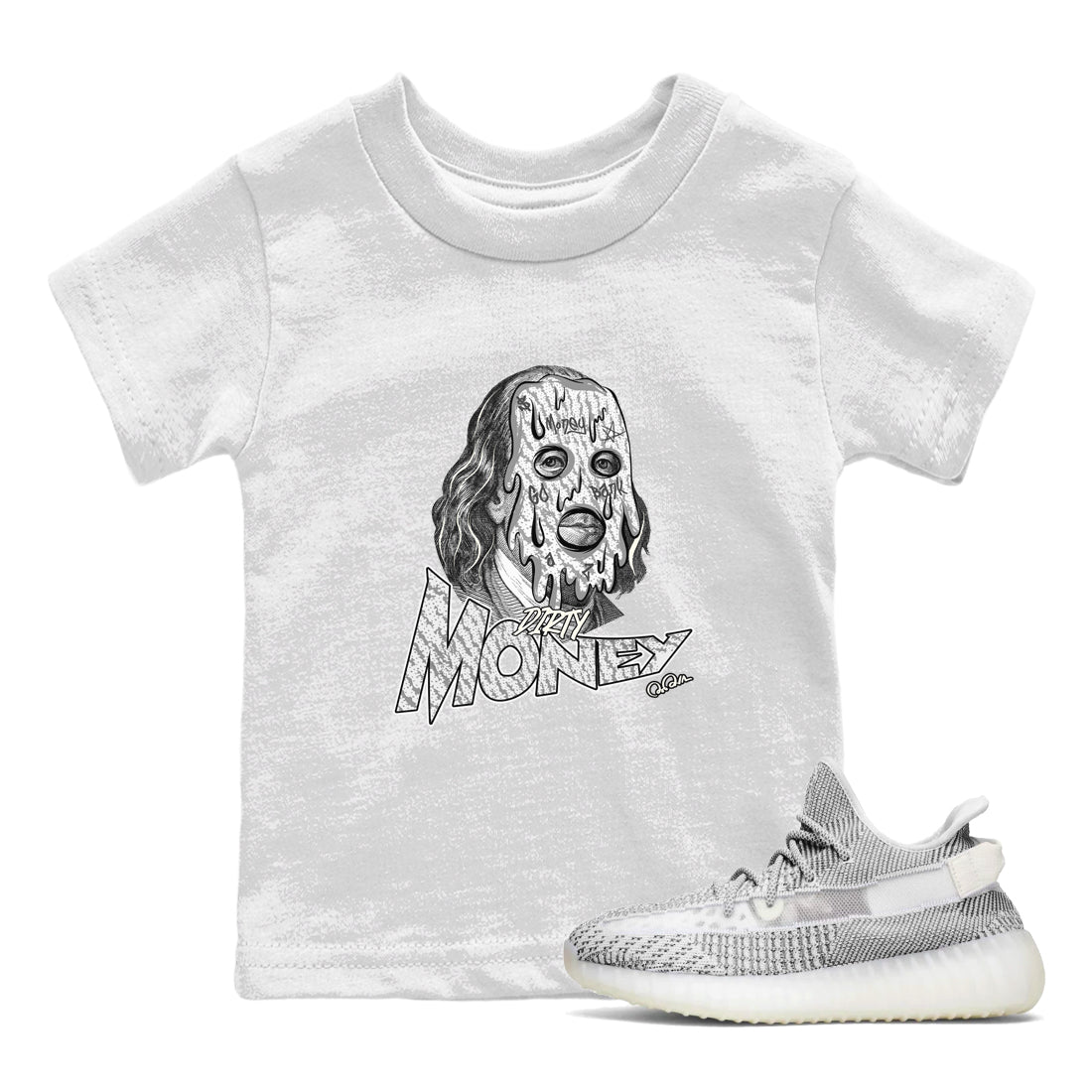 Yeezy 350 Static shirt to match jordans Dirty Money sneaker tees Adidas Yeezy 350 Static SNRT Sneaker Release Tees Baby Toddler White 1 T-Shirt