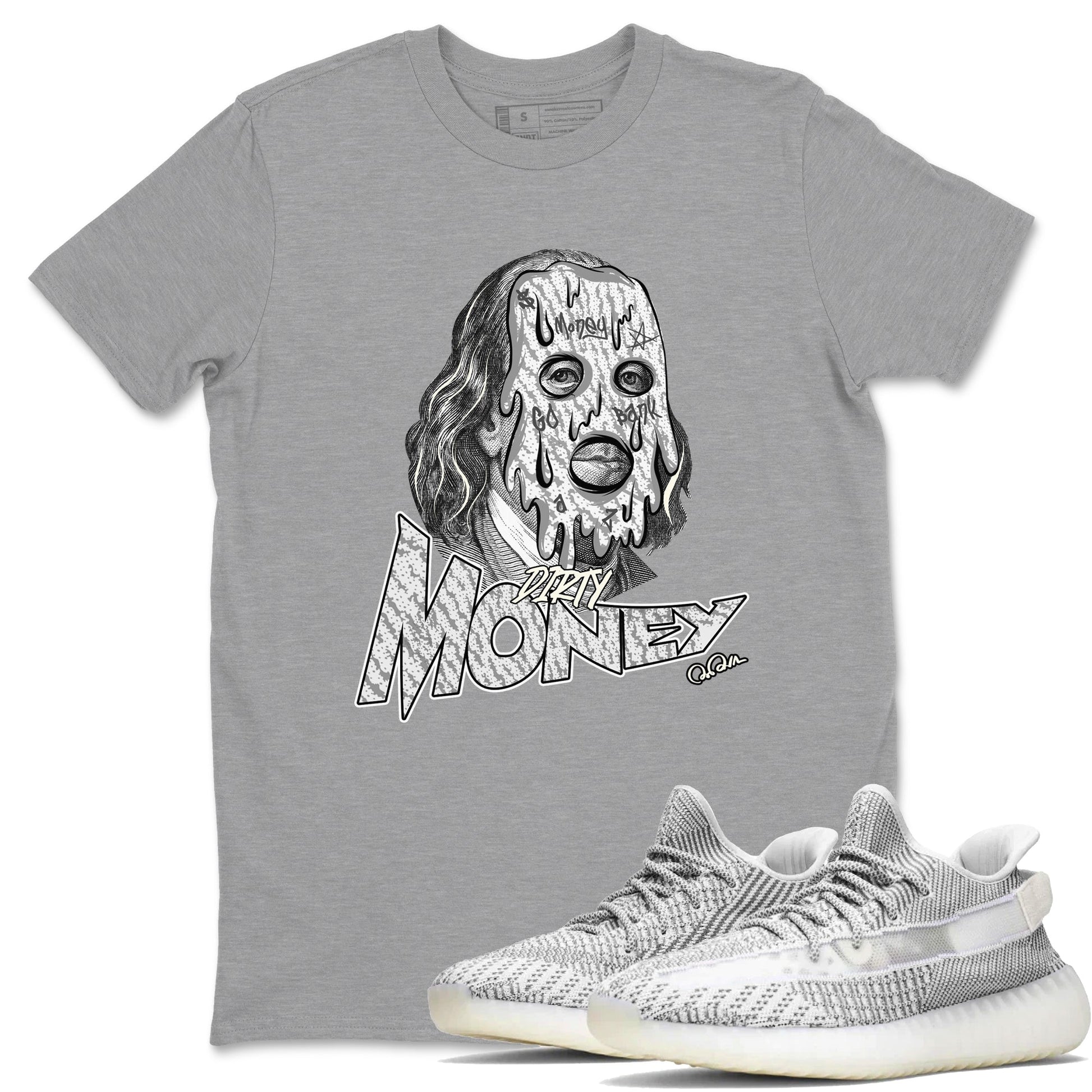 Yeezy 350 Static shirt to match jordans Dirty Money sneaker tees Adidas Yeezy 350 Static SNRT Sneaker Release Tees Unisex Heather Grey 1 T-Shirt