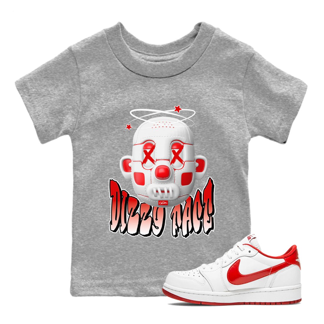 Jordan 1 Low University Red shirt to match jordans Dizzy Face sneakertees AJ1 Low University Red SNRT Sneaker Release Tees Baby Toddler Heather Grey 1 T-Shirt