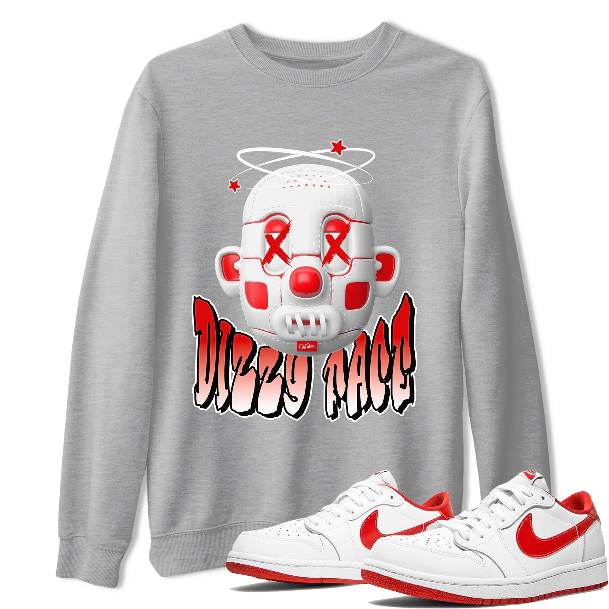 Jordan 1 Low University Red shirt to match jordans Dizzy Face sneakertees AJ1 Low University Red SNRT Sneaker Release Tees Unisex Heather Grey 1 T-Shirt