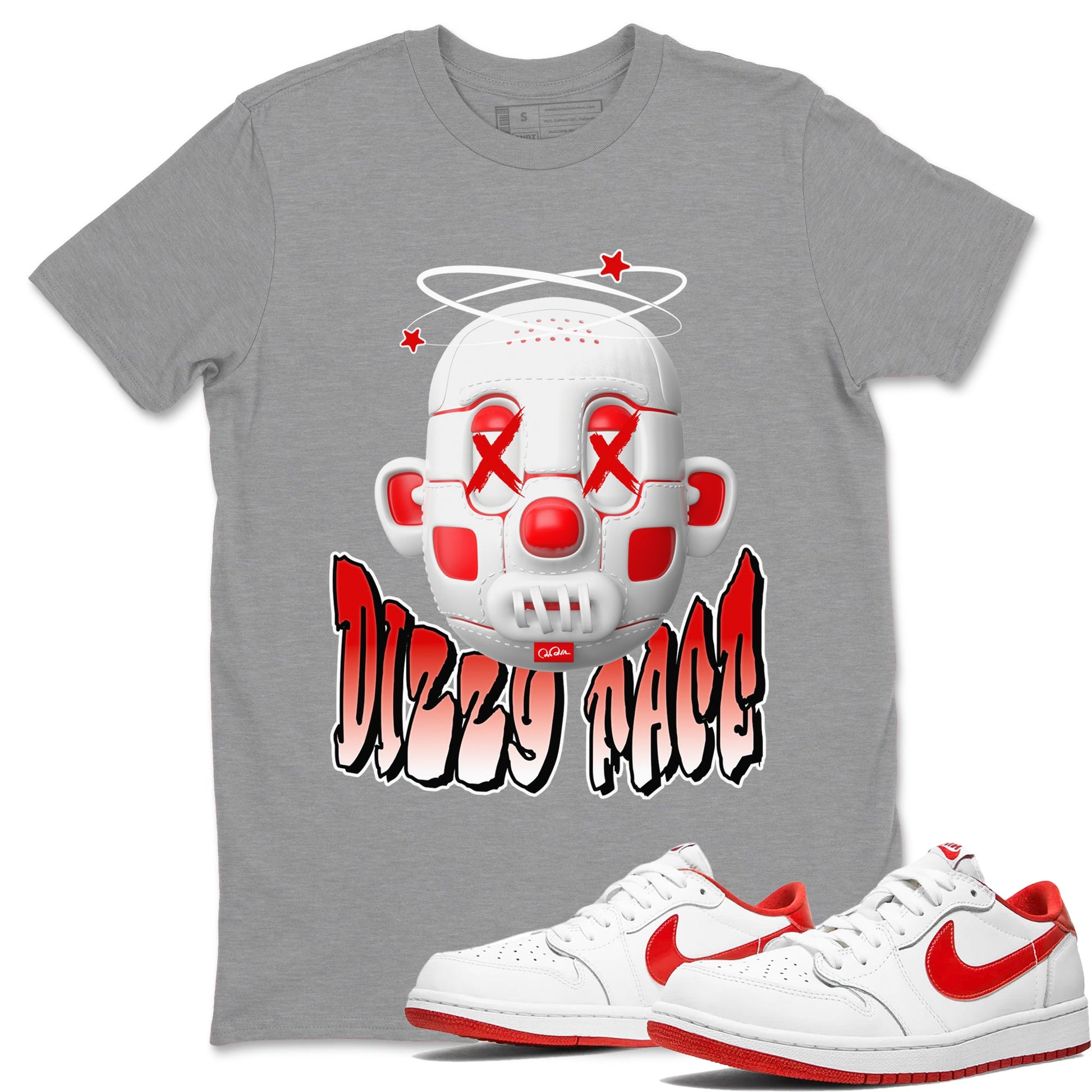Jordan 1 Low University Red shirt to match jordans Dizzy Face sneakertees AJ1 Low University Red SNRT Sneaker Release Tees Unisex Heather Grey 1 T-Shirt