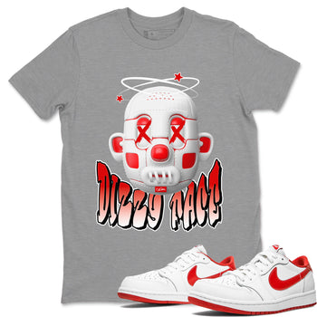 Jordan 1 Low University Red shirt to match jordans Dizzy Face sneakertees AJ1 Low University Red SNRT Sneaker Release Tees Unisex Heather Grey 1 T-Shirt