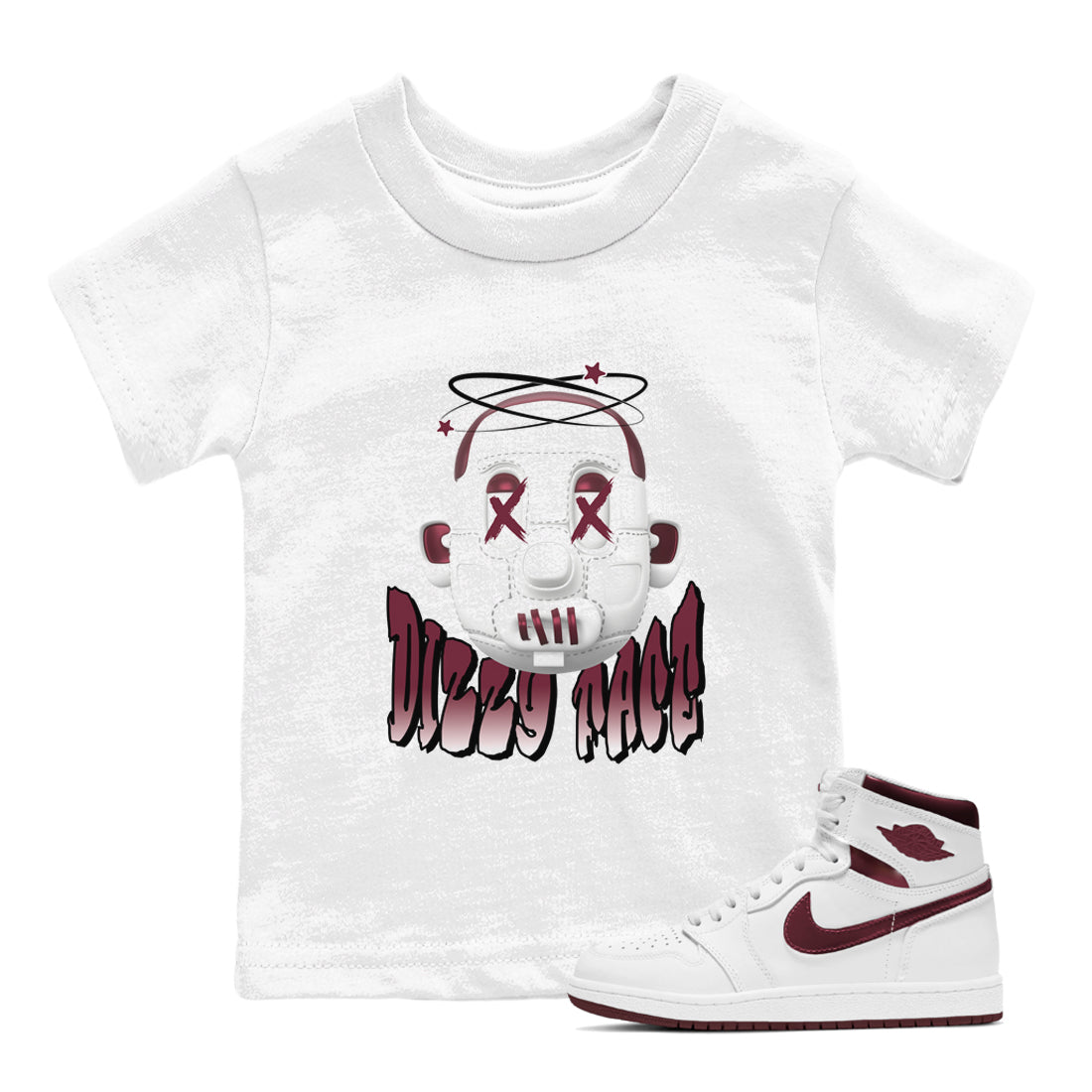 Air Jordan 1 Metallic Burgundy shirt to match jordans Dizzy Face sneaker tees AJ1 Metallic Burgundy SNRT Sneaker Release Tees Baby Toddler White 1 T-Shirt