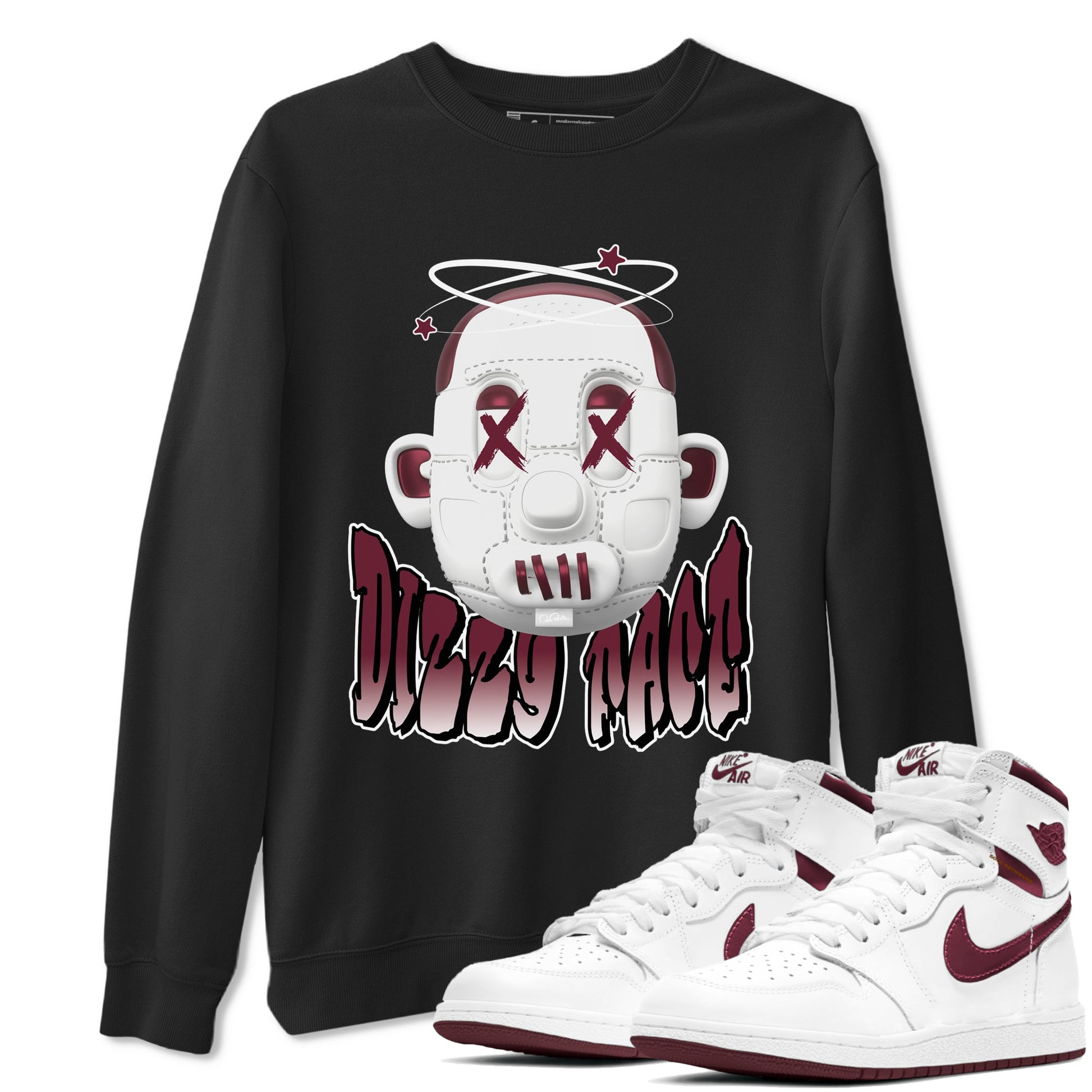 Air Jordan 1 Metallic Burgundy shirt to match jordans Dizzy Face sneaker tees AJ1 Metallic Burgundy SNRT Sneaker Release Tees Unisex Black 1 T-Shirt