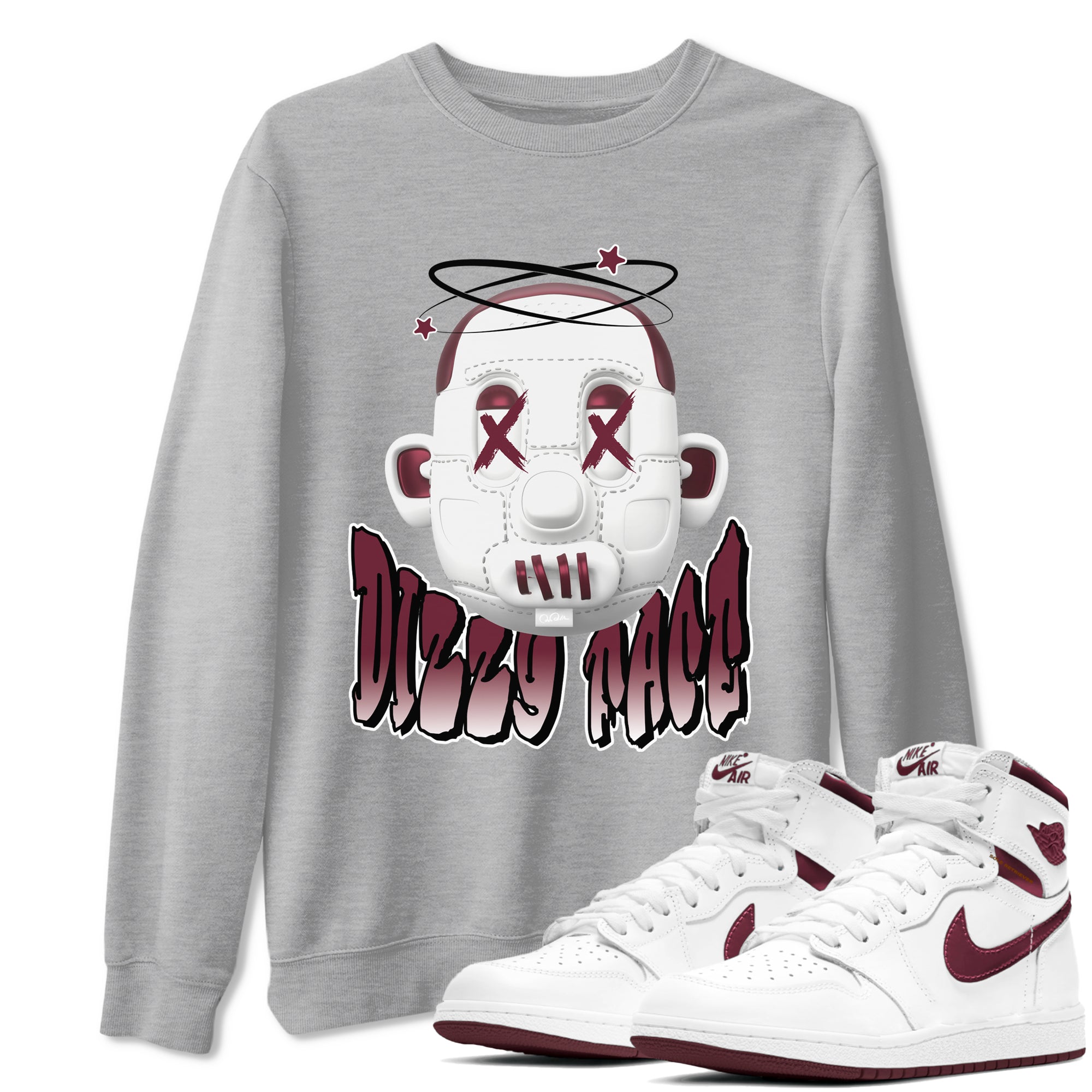 Air Jordan 1 Metallic Burgundy shirt to match jordans Dizzy Face sneaker tees AJ1 Metallic Burgundy SNRT Sneaker Release Tees Unisex Heather Grey 1 T-Shirt