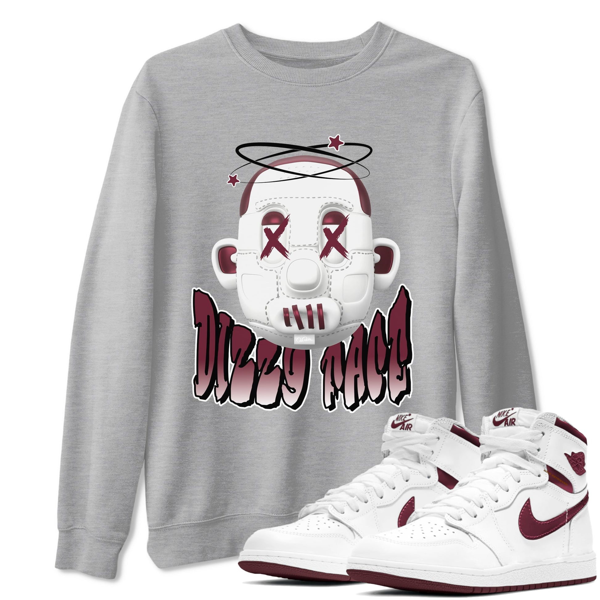 Air Jordan 1 Metallic Burgundy shirt to match jordans Dizzy Face sneaker tees AJ1 Metallic Burgundy SNRT Sneaker Release Tees Unisex Heather Grey 1 T-Shirt