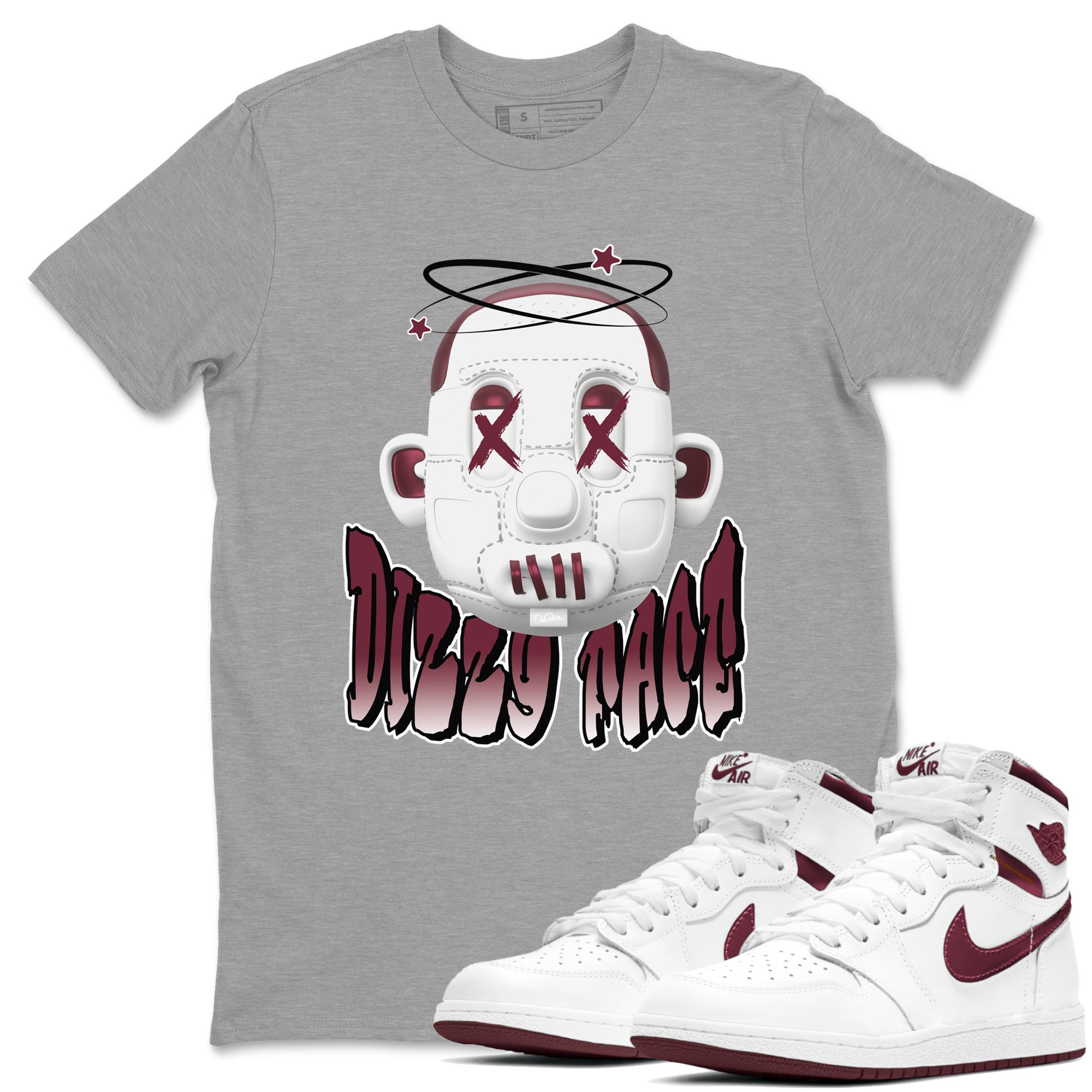 Air Jordan 1 Metallic Burgundy shirt to match jordans Dizzy Face sneaker tees AJ1 Metallic Burgundy SNRT Sneaker Release Tees Unisex Heather Grey 1 T-Shirt
