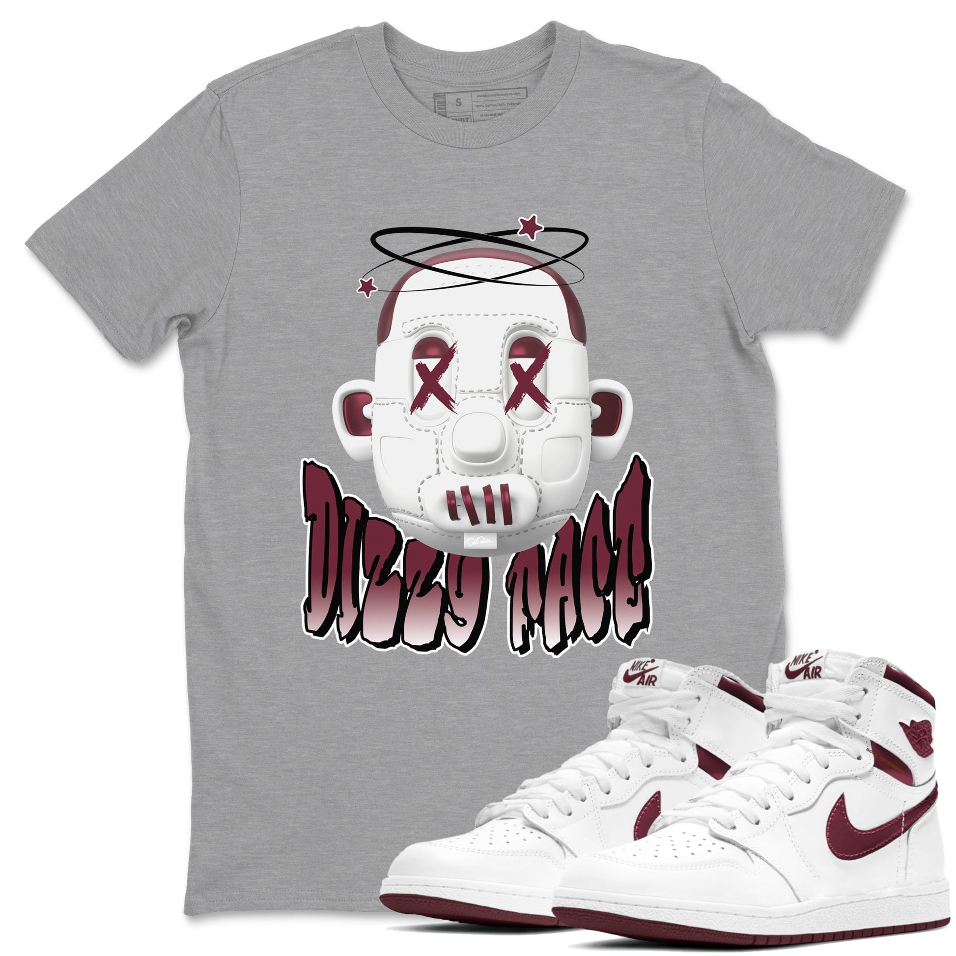 Air Jordan 1 Metallic Burgundy shirt to match jordans Dizzy Face sneaker tees AJ1 Metallic Burgundy SNRT Sneaker Release Tees Unisex Heather Grey 1 T-Shirt