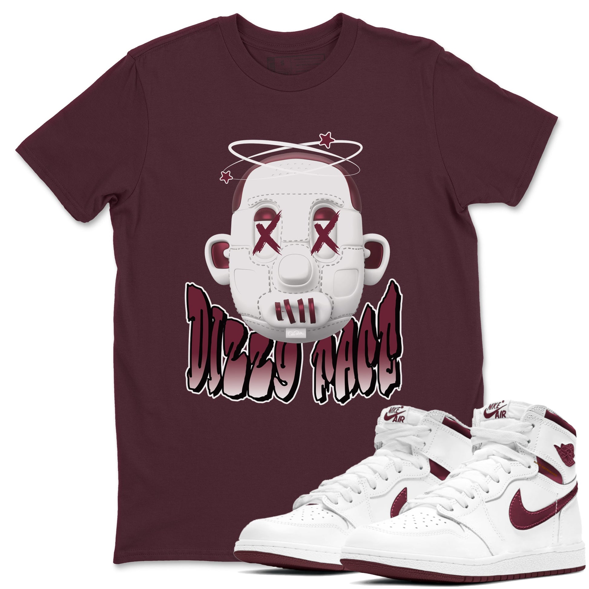 Air Jordan 1 Metallic Burgundy shirt to match jordans Dizzy Face sneaker tees AJ1 Metallic Burgundy SNRT Sneaker Release Tees Unisex Maroon 1 T-Shirt