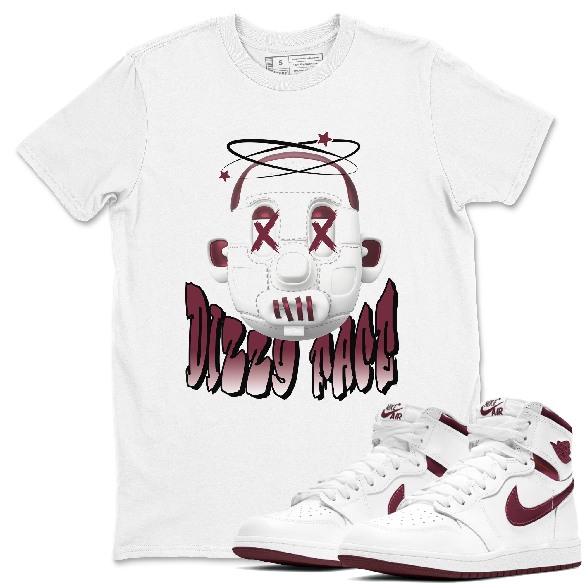Air Jordan 1 Metallic Burgundy shirt to match jordans Dizzy Face sneaker tees AJ1 Metallic Burgundy SNRT Sneaker Release Tees Unisex White 1 T-Shirt