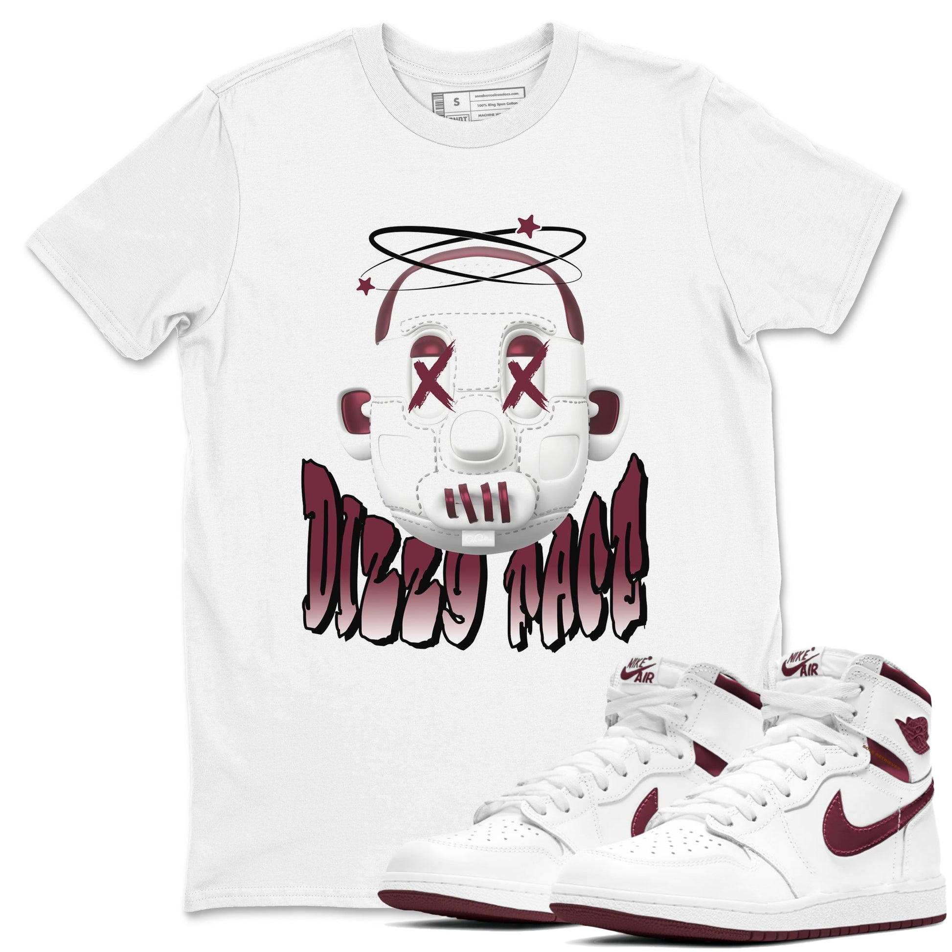 Air Jordan 1 Metallic Burgundy shirt to match jordans Dizzy Face sneaker tees AJ1 Metallic Burgundy SNRT Sneaker Release Tees Unisex White 1 T-Shirt
