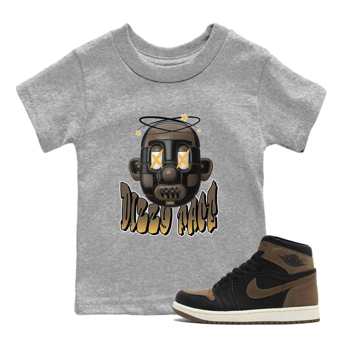 Air Jordan 1 Palomino shirt to match jordans Dizzy Face sneaker tees AJ1 High Palomino SNRT Sneaker Release Tees Baby Toddler Heather Grey 1 T-Shirt