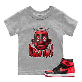 Air Jordan 1 Satin Bred Sneaker Match Tees Dizzy Face Sneaker Tees AJ1 Satin Bred Sneaker Release Tees Kids Shirts Heather Grey 1