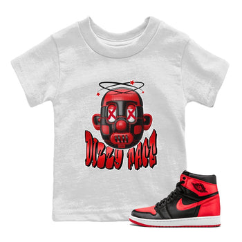 Air Jordan 1 Satin Bred Sneaker Match Tees Dizzy Face Sneaker Tees AJ1 Satin Bred Sneaker Release Tees Kids Shirts White 1