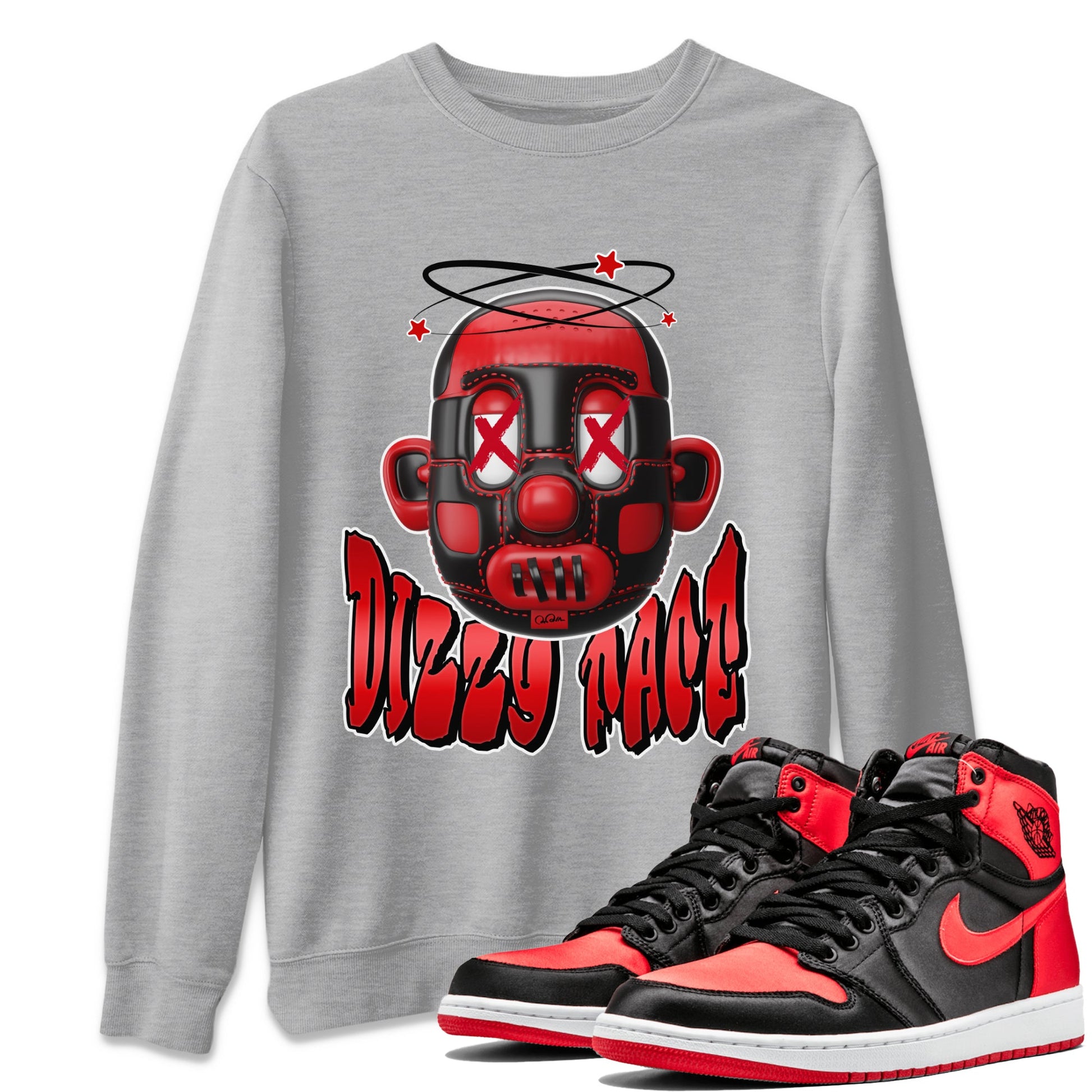 Air Jordan 1 Satin Bred Sneaker Match Tees Dizzy Face Sneaker Tees AJ1 Satin Bred Sneaker Release Tees Unisex Shirts Heather Grey 1