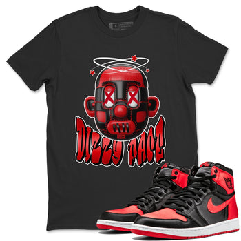 Air Jordan 1 Satin Bred Sneaker Match Tees Dizzy Face Sneaker Tees AJ1 Satin Bred Sneaker Release Tees Unisex Shirts Black 1