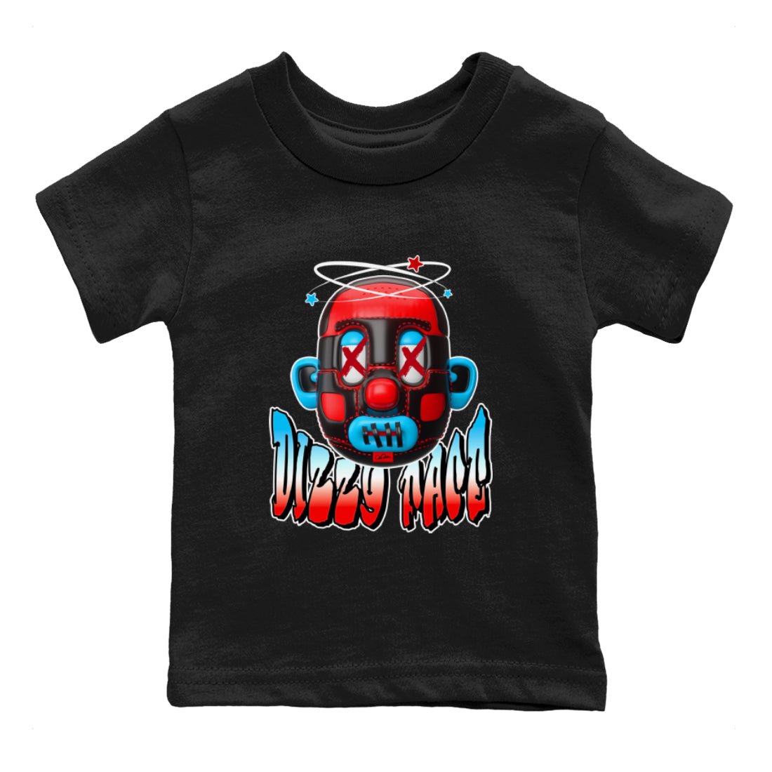 Air Jordan 1 UNC to Chicago Sneaker Match Tees Dizzy Face Sneaker Tees AJ1 UNC to Chicago Sneaker Release Tees Kids Shirts Black 2