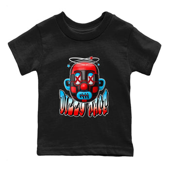 Air Jordan 1 UNC to Chicago Sneaker Match Tees Dizzy Face Sneaker Tees AJ1 UNC to Chicago Sneaker Release Tees Kids Shirts Black 2