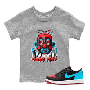 Air Jordan 1 UNC to Chicago Sneaker Match Tees Dizzy Face Sneaker Tees AJ1 UNC to Chicago Sneaker Release Tees Kids Shirts Heather Grey 1