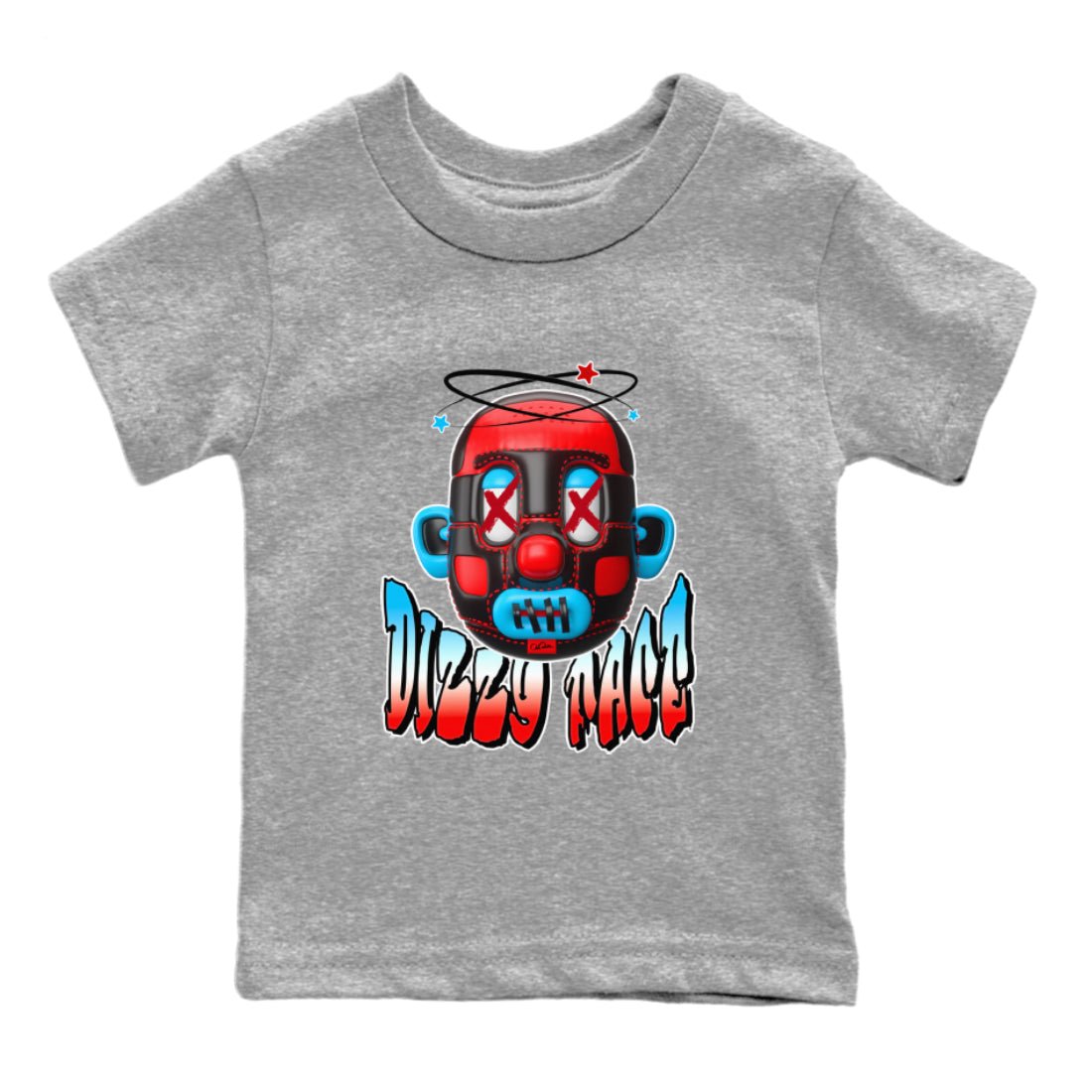 Air Jordan 1 UNC to Chicago Sneaker Match Tees Dizzy Face Sneaker Tees AJ1 UNC to Chicago Sneaker Release Tees Kids Shirts Heather Grey 2