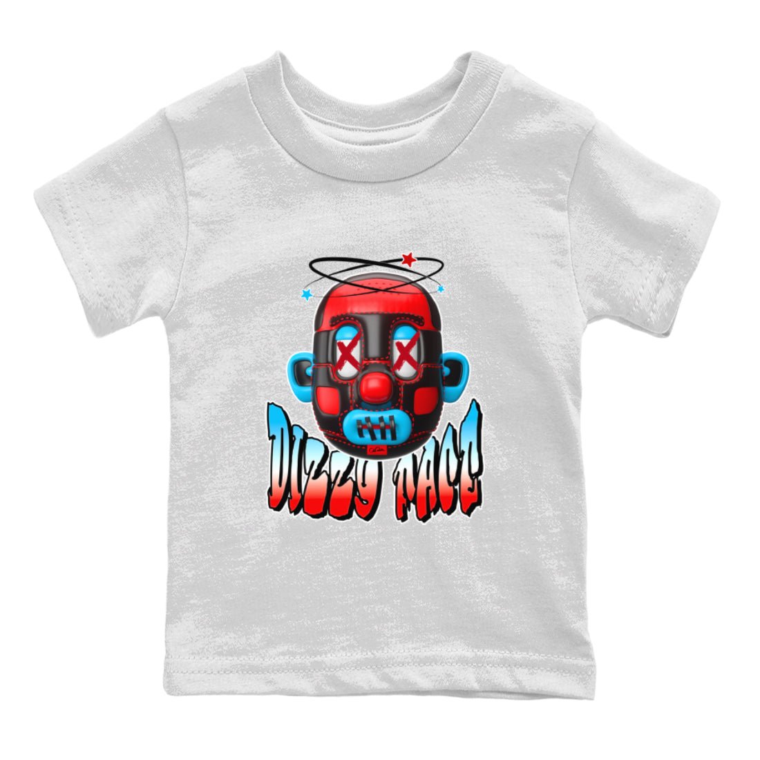 Air Jordan 1 UNC to Chicago Sneaker Match Tees Dizzy Face Sneaker Tees AJ1 UNC to Chicago Sneaker Release Tees Kids Shirts White 2