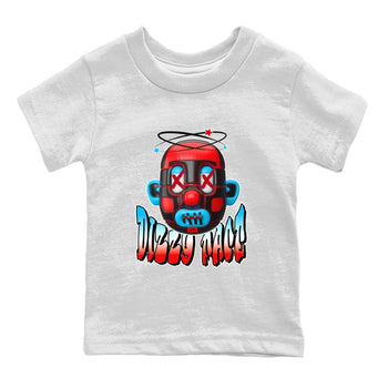 Air Jordan 1 UNC to Chicago Sneaker Match Tees Dizzy Face Sneaker Tees AJ1 UNC to Chicago Sneaker Release Tees Kids Shirts White 2