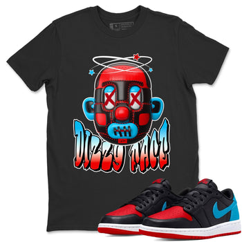 Air Jordan 1 UNC to Chicago Sneaker Match Tees Dizzy Face Sneaker Tees AJ1 UNC to Chicago Sneaker Release Tees Unisex Shirts Black 1