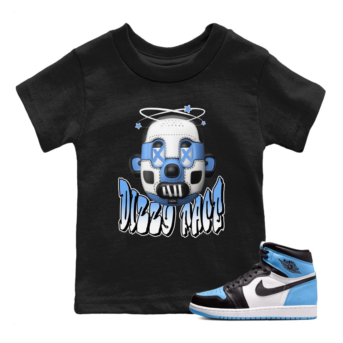 Air Jordan 1 Retro High OG UNC Toe Shirt to match Jordans Dizzy Face Sneaker Tees AJ1 UNC Toe SNRT Sneaker Release Tees Kids and Baby Tees Black 1