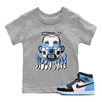 Air Jordan 1 Retro High OG UNC Toe Shirt to match Jordans Dizzy Face Sneaker Tees AJ1 UNC Toe SNRT Sneaker Release Tees Kids and Baby Tees Heather Grey 1